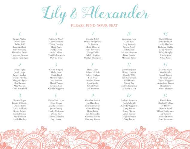 Seating Chart - Lily and Alexander